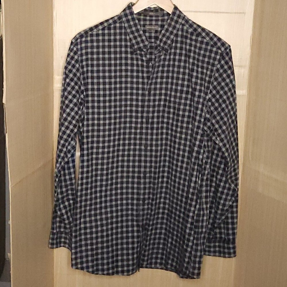 Eddie Bauer Mens Blue White Check Tall Long Sleeve Button Down LT